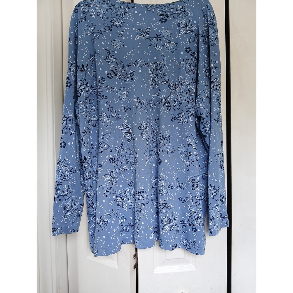 J. Jill Long Sleeve V-Neck Simply Supima Tunic Blue Floral Top Size 2X - Picture 1 of 5